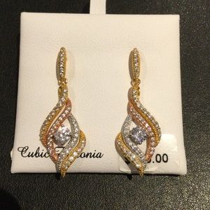 Tri-tone 18k gold over silver cz earrings